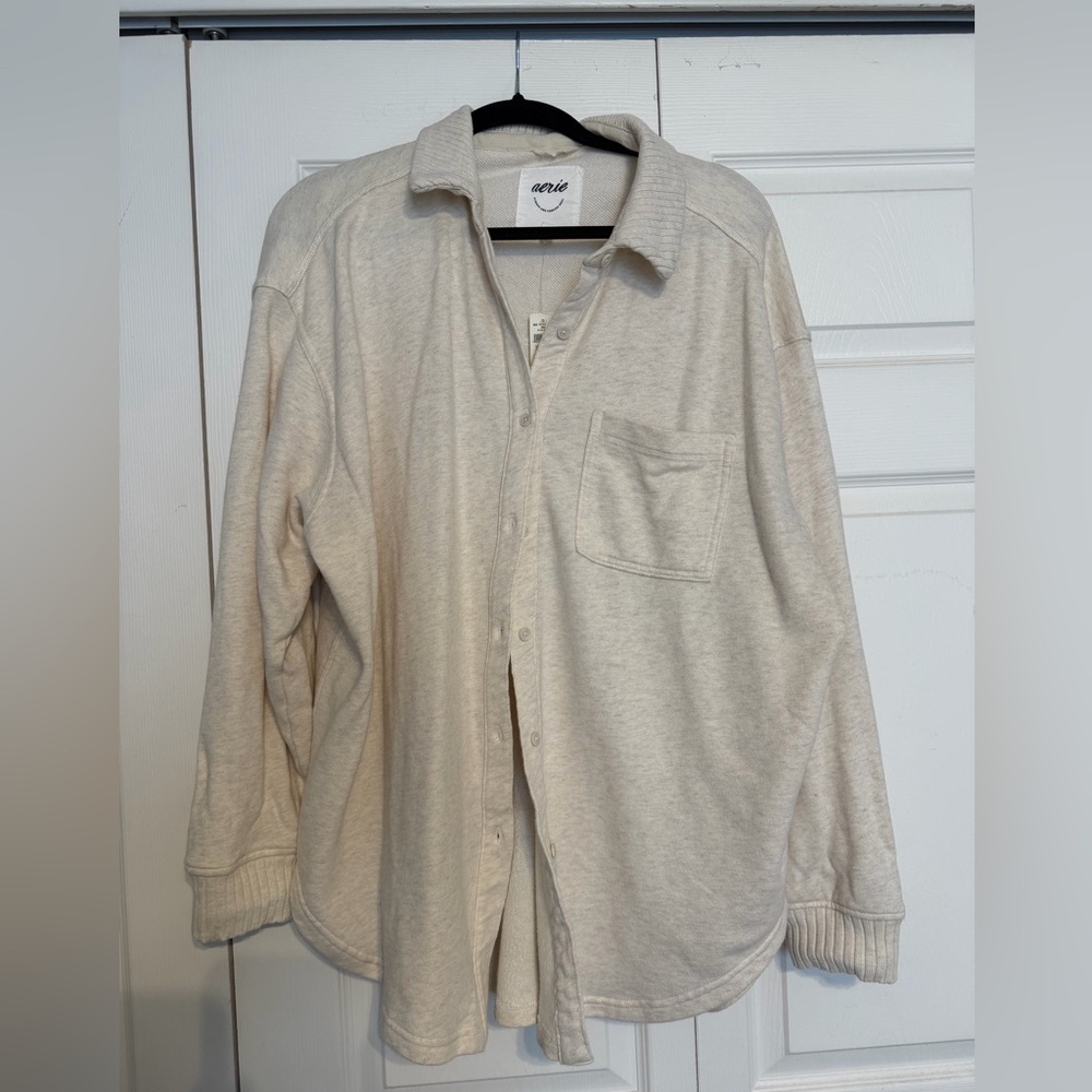 aerie Light Cream Button-Front Polo Shirt